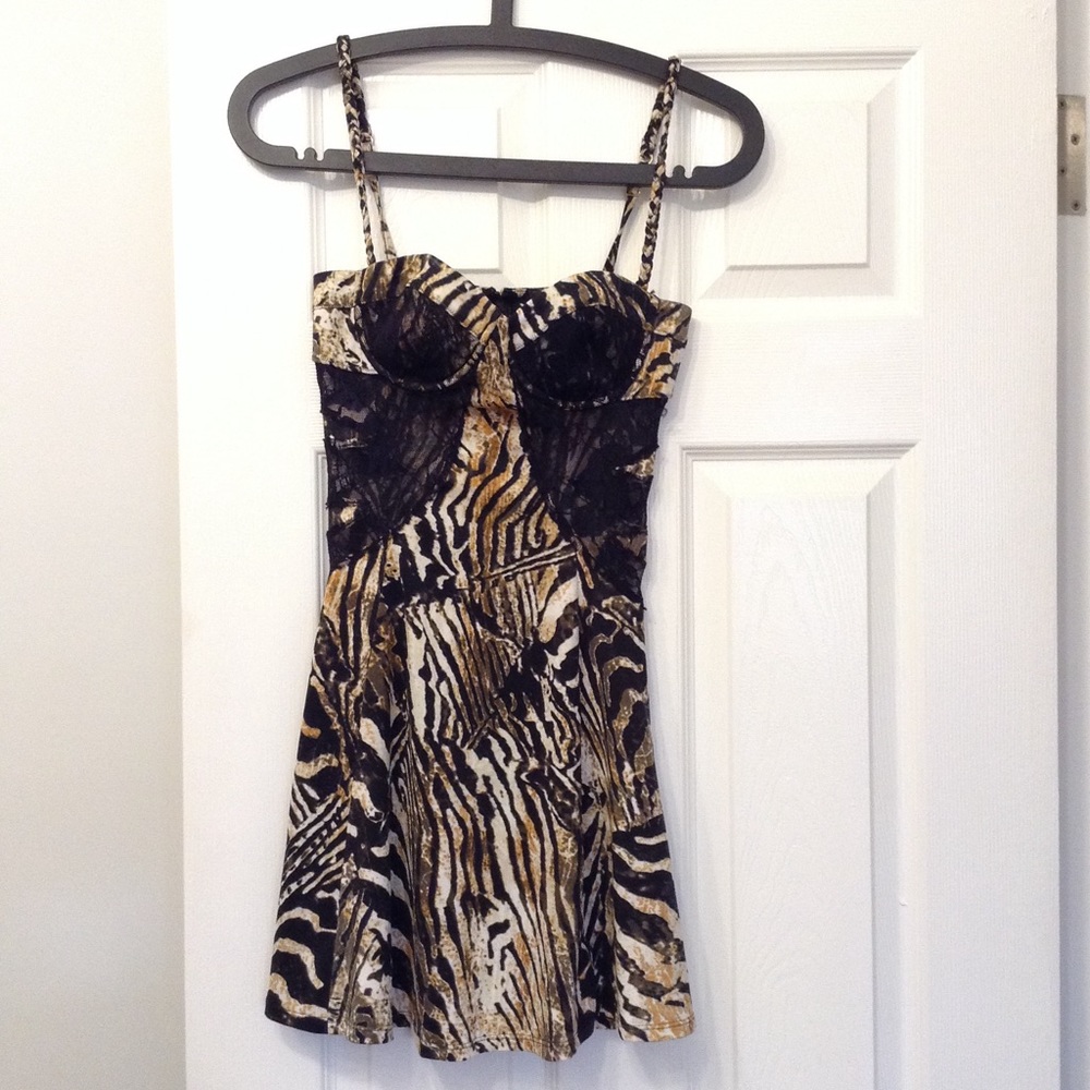 Marciano lace & animal print minidress